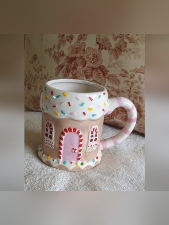 Other - Gingerbread House Ceramic Mug - Pink & White